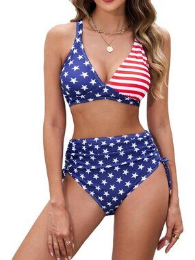 High Waisted Bikini Set for Women - Stylish Swimsuit with Drawstring Design